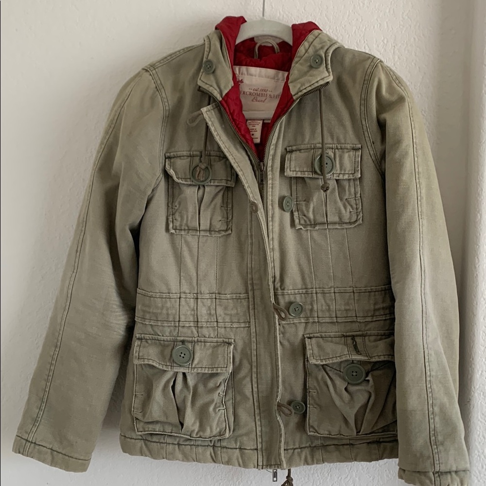 Olive Green Jacket with Red Lining